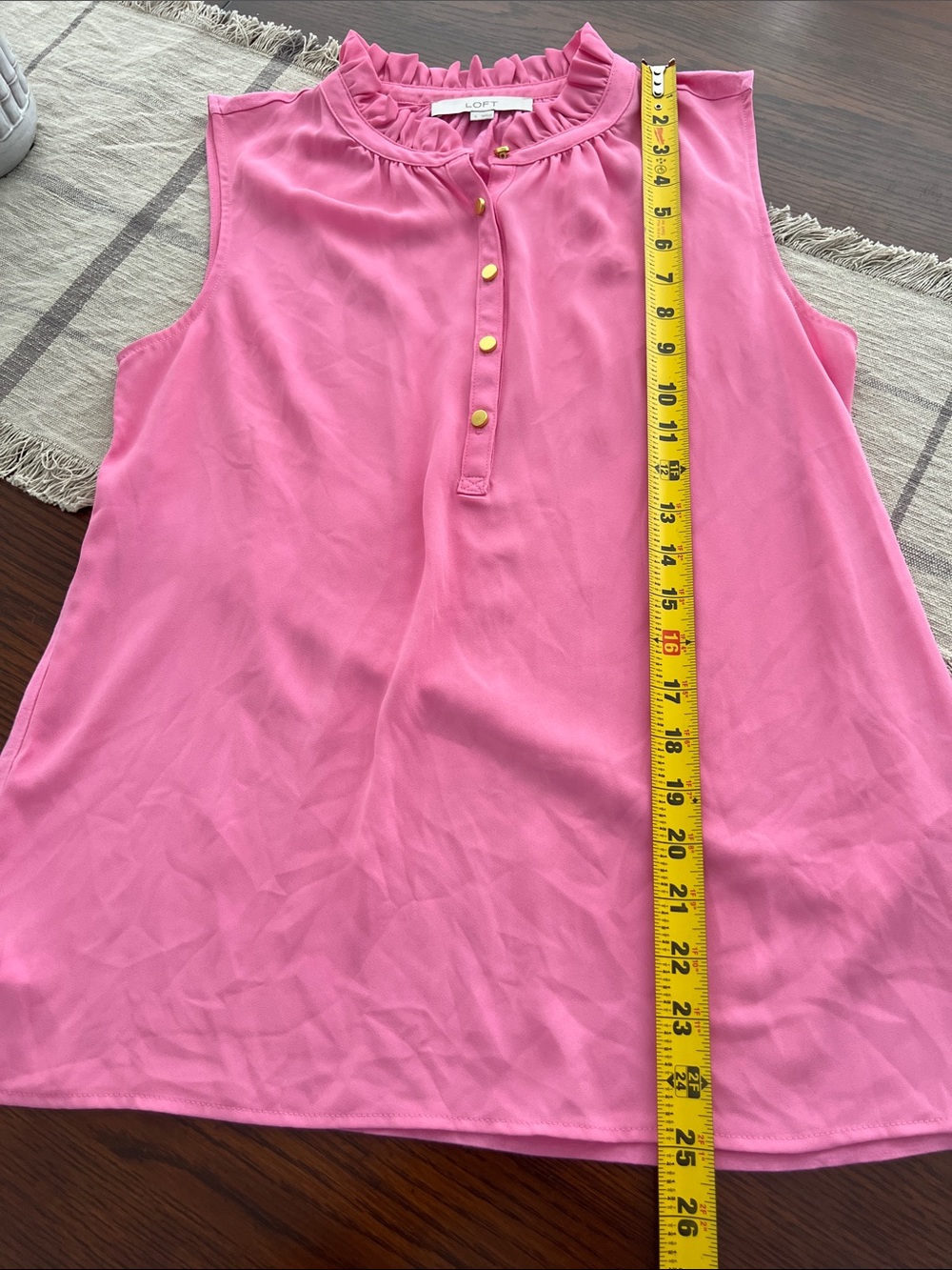 LOFT Pink Sleeveless Ruffle-Neck Button-Front Shell - Picture 6 of 7